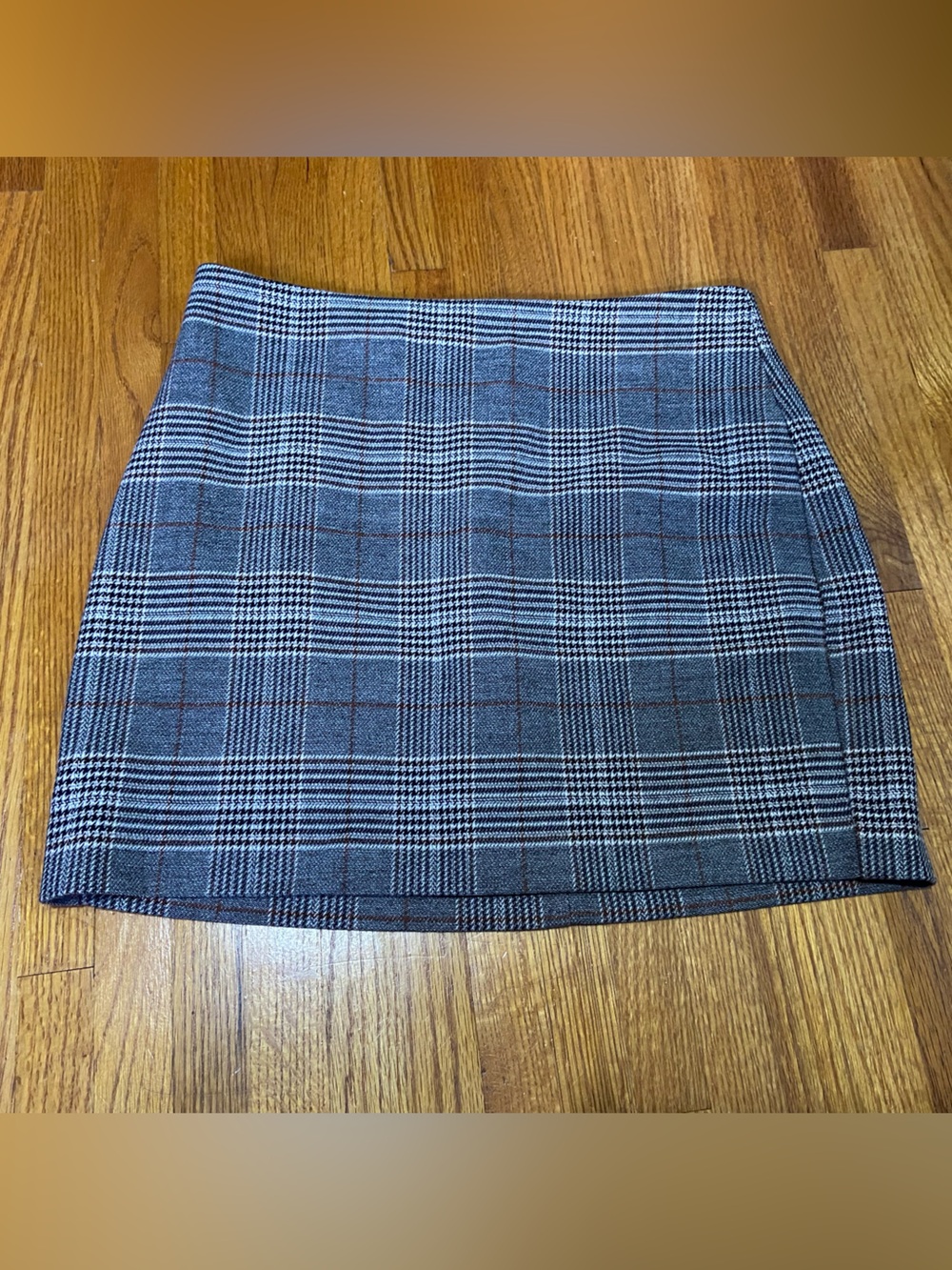 Express Plaid Mini Skirt - Gray with Brown Windowpane